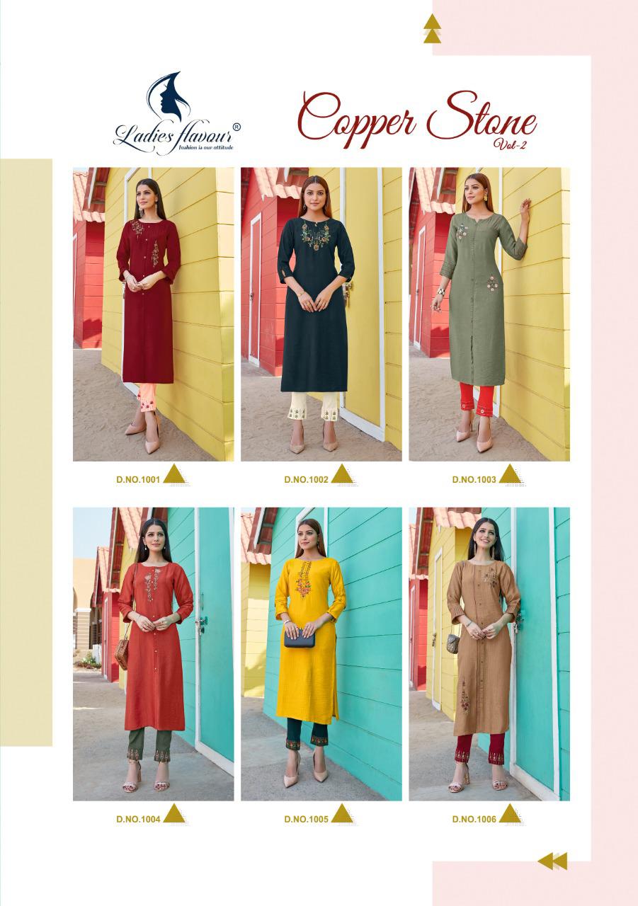 Ladies Flavour Copper Stone 2 Latest Fancy Ethinc Wear Designer Kurtis Collection